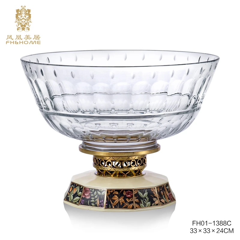 FH&HOME/凤凰美居欧式水晶玻璃大果斗桌面收纳摆件装饰盆