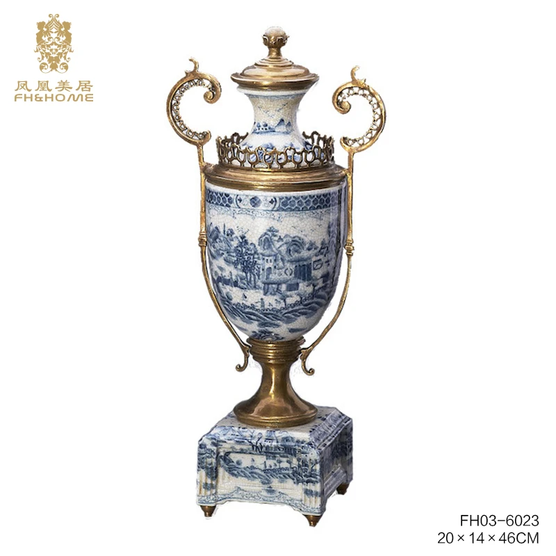 FH&HOME/凤凰美居轻奢风青花陶瓷花瓶饰品盘家居装饰摆件