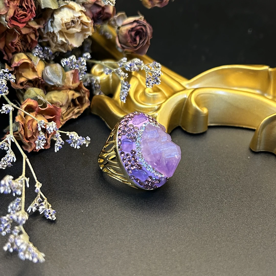 铜合金戒指 【317】时尚重工洋气紫色戒指小众轻奢时尚气质开口指环