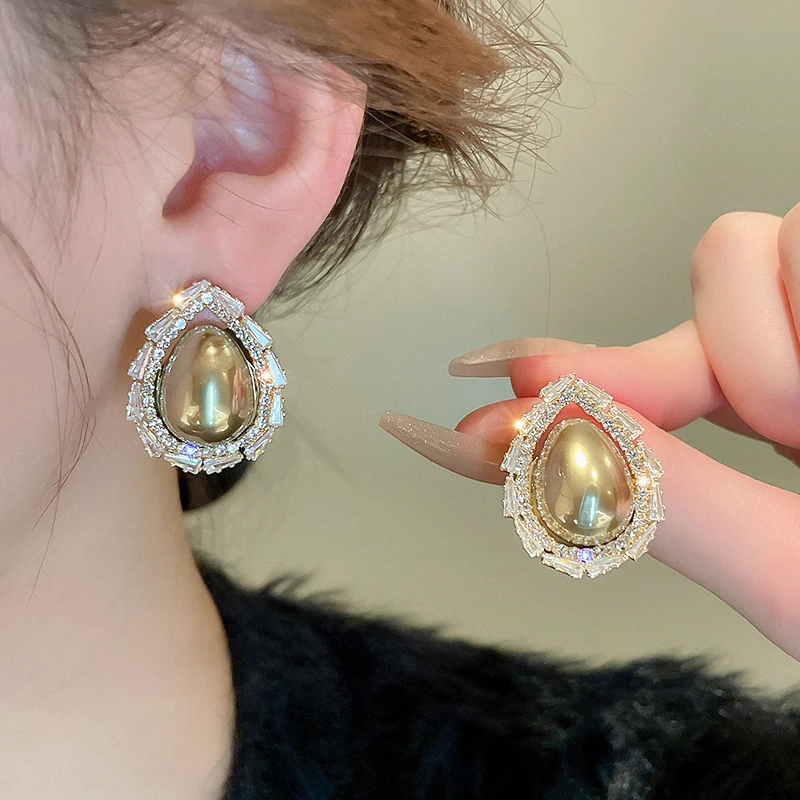 铜合金耳饰 【465】复古轻奢水滴耳钉法式高级感小众气质几何耳环女