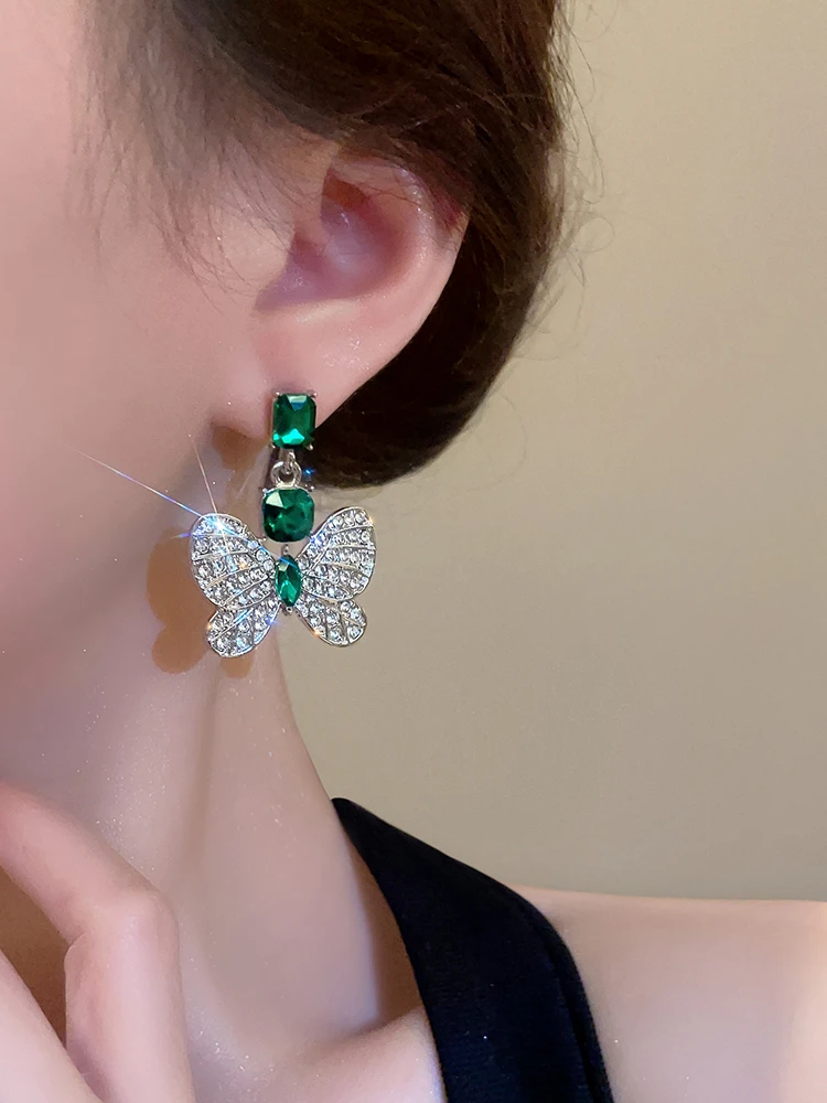 铜合金耳饰 【492】中古名媛风绿色蝴蝶耳环潮轻奢高级感饰品耳饰