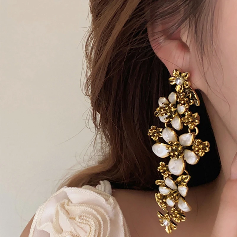 铜合金耳饰 【007】花朵树叶耳环宫廷风流苏耳坠中古vintage耳饰女