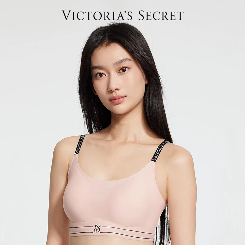 【维密·果冻条宽字母肩带背心】双尺码软支撑无痕外穿内衣琥珀流光