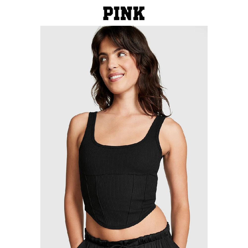 【维密PINK · 性感方领小背心】 LOGO无钢圈杯垫打底修身短款背心