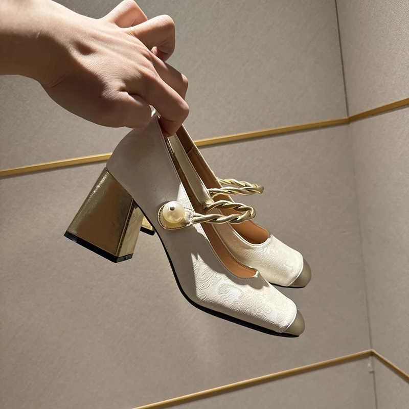 新中式玛丽珍高跟鞋2025年春夏新款国风汉元素粗跟方头浅口单鞋女