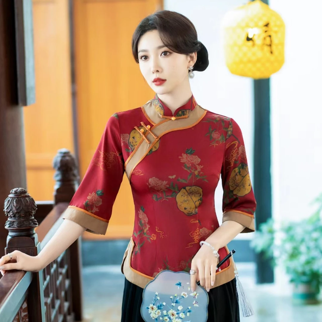 女儿红  中国风秋季新品复古短装旗袍小上衣中袖民国风