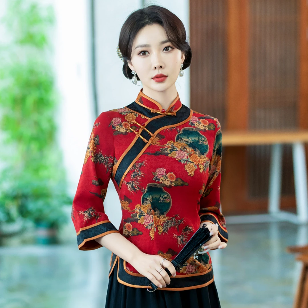 国色天香  中国风旗袍显瘦气质旗袍小上衣