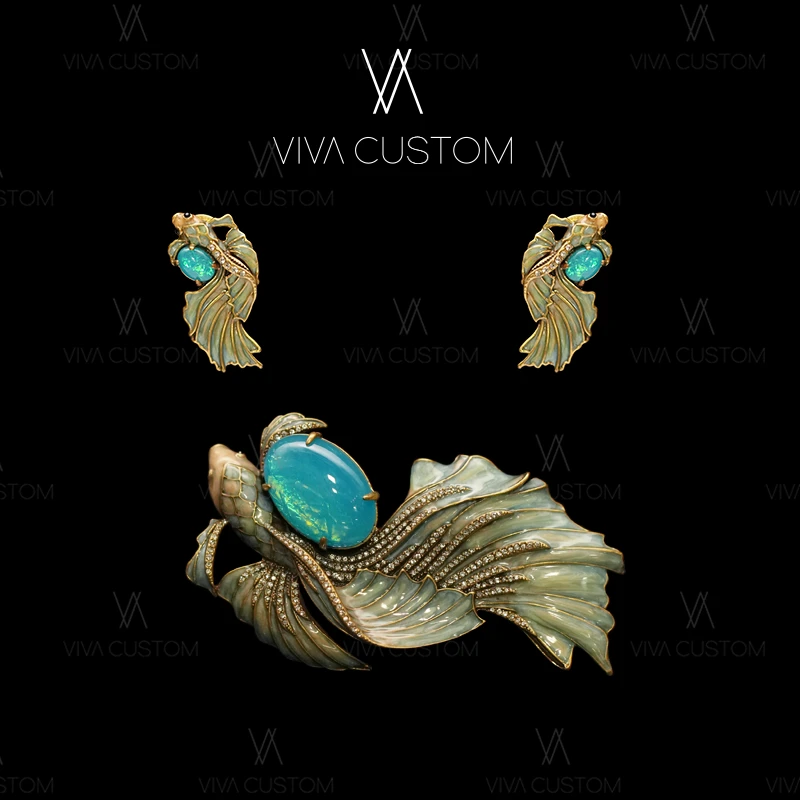 合金合成锆石耳饰 (动物系列)复古宫廷风高级感鲤鱼之欢套装