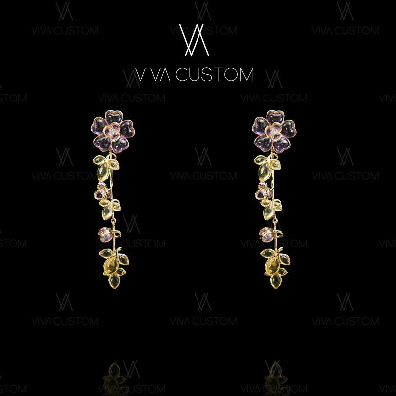 铜合金合成锆石耳饰 （花语系列）时尚高级小众设计流苏花朵耳钉