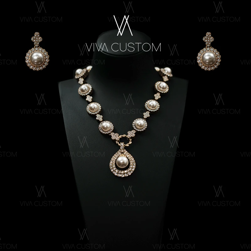 珠华旧梦系列 时尚高级重工水滴花朵套装