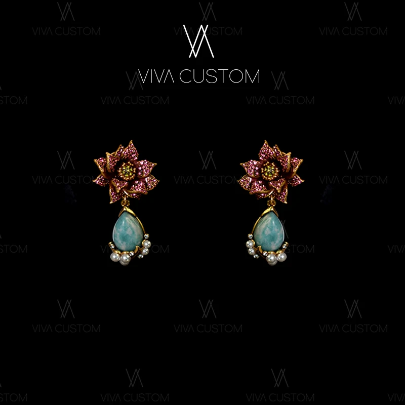 铜合金合成锆石耳饰 (花语系列)欧美重工高级太阳花耳拍