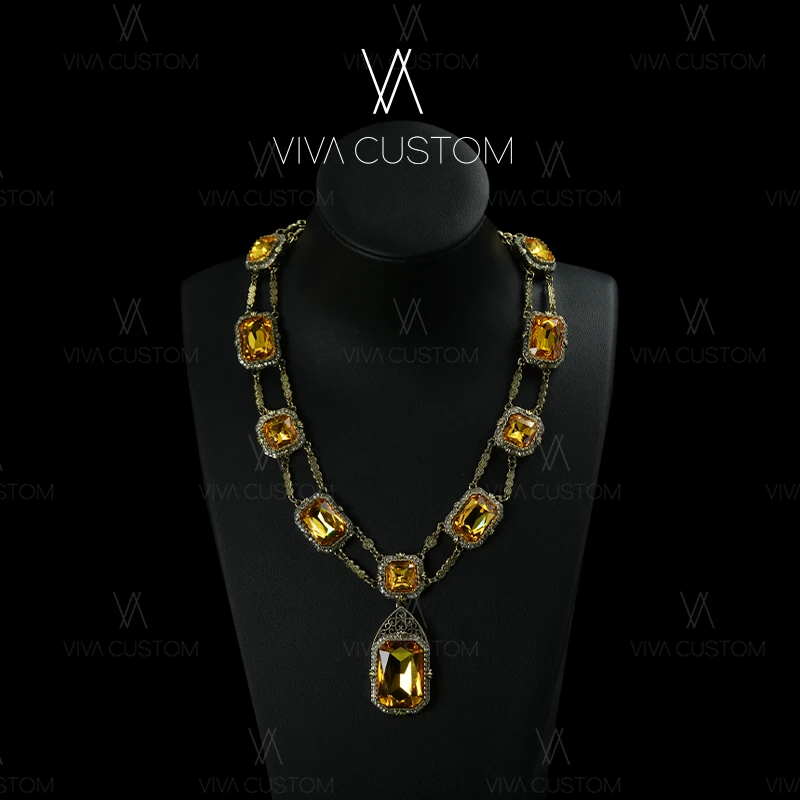 铜合金合成锆石项链 昨日重现系列 复古高级感双层镂空方形项链