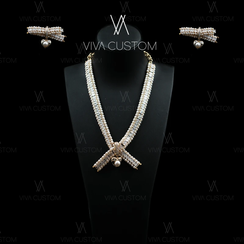 铜合金合成锆石耳饰 小香风系列 气质名媛风独特蝴蝶结套装