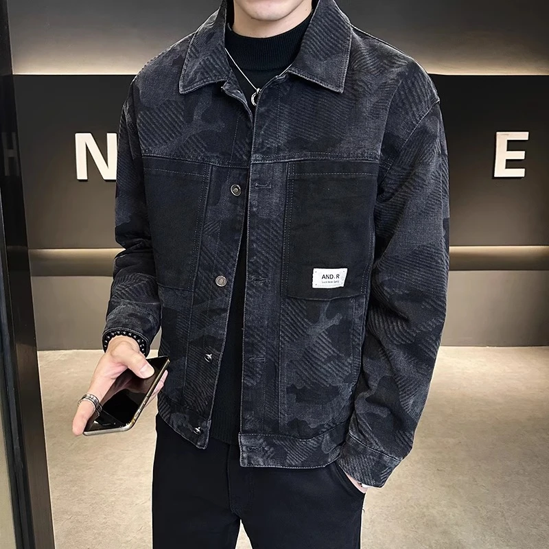高档男士外套男春秋季百搭翻领男装高级感男潮牌品质夹克牛仔男装