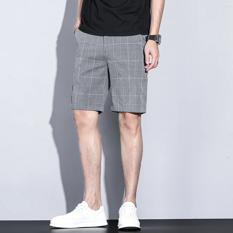 高贵上档次男装裤子男款夏季薄款男士短裤男潮牌宽松格子休闲中裤