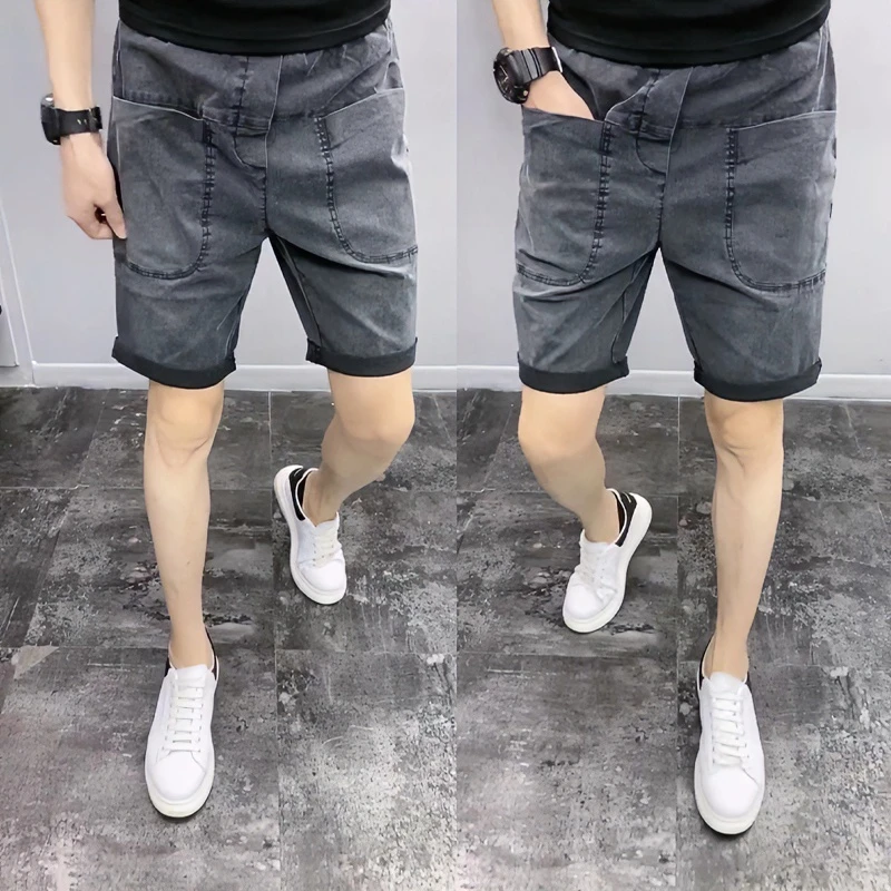 高贵上档次男装裤子男款夏季中裤牛仔短裤男士韩版修身弹力五分裤