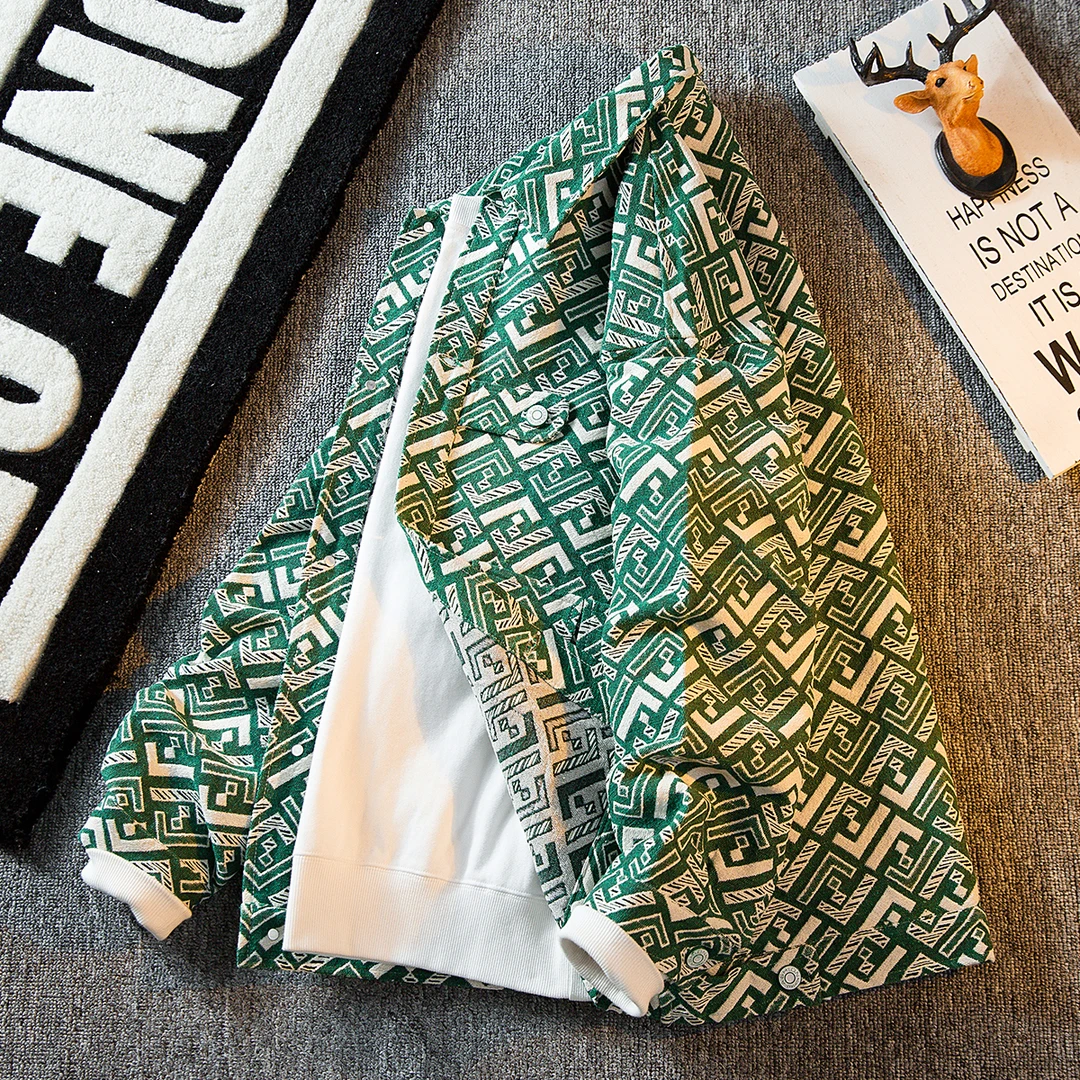 美式潮牌格子ins复古秋季外套男高级感痞帅工装夹克修身帅气上衣