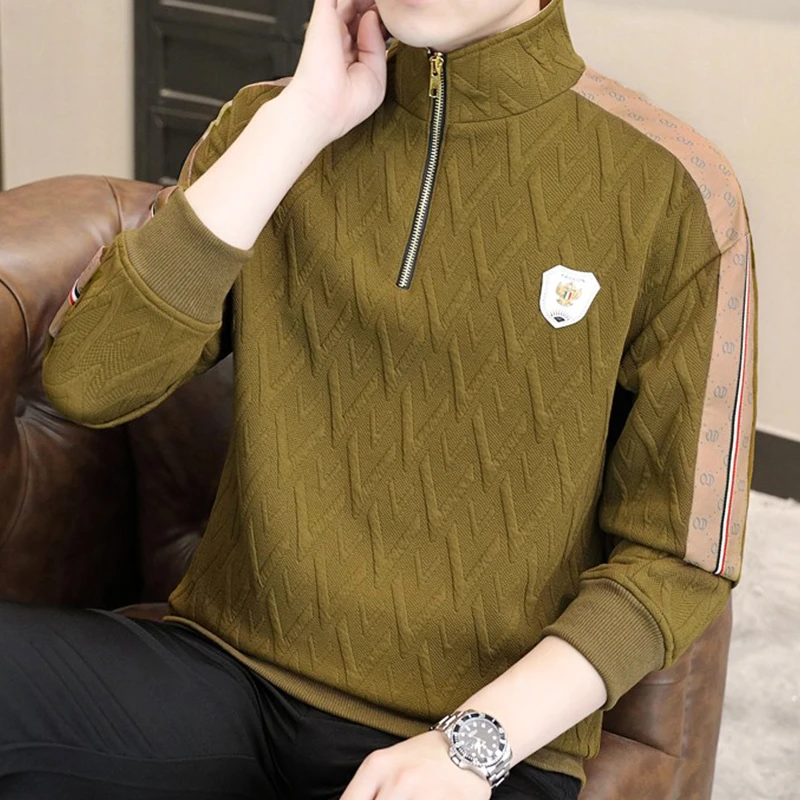 春秋季新款潮牌半拉链卫衣男潮流打底衫帅气外套提花欧货时尚男装