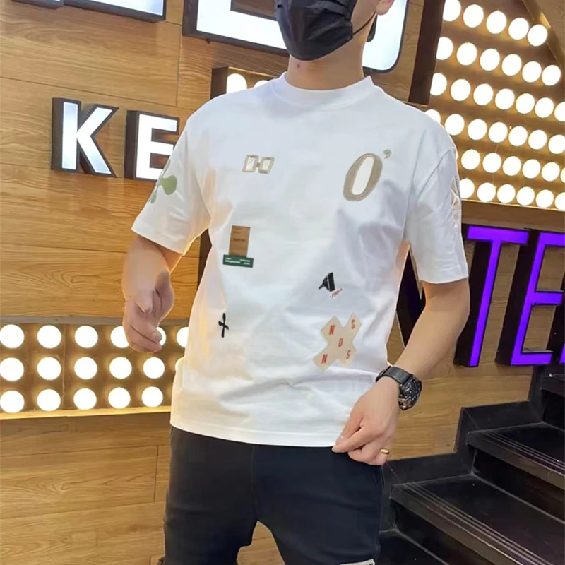男士短袖t恤男夏季男款T恤字母图案潮牌韩版宽松半袖青年圆领体恤