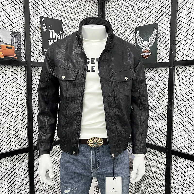 欧洲站高贵上档次男装男士皮衣春秋季修身潮流痞帅机车皮夹克外套