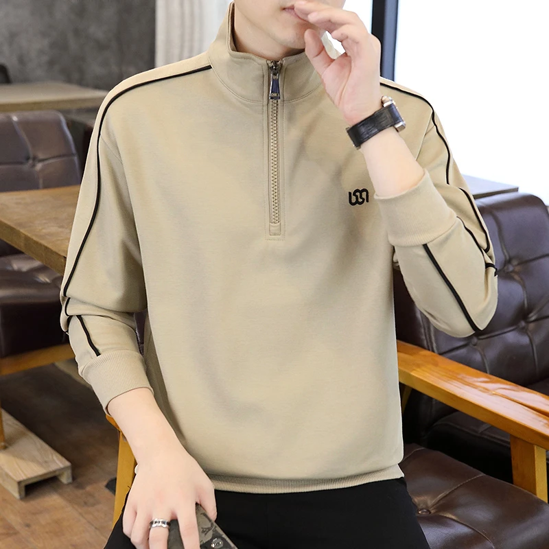 半拉链立领卫衣男士春秋款T潮流休闲宽松长袖t恤高级感上衣打底衫