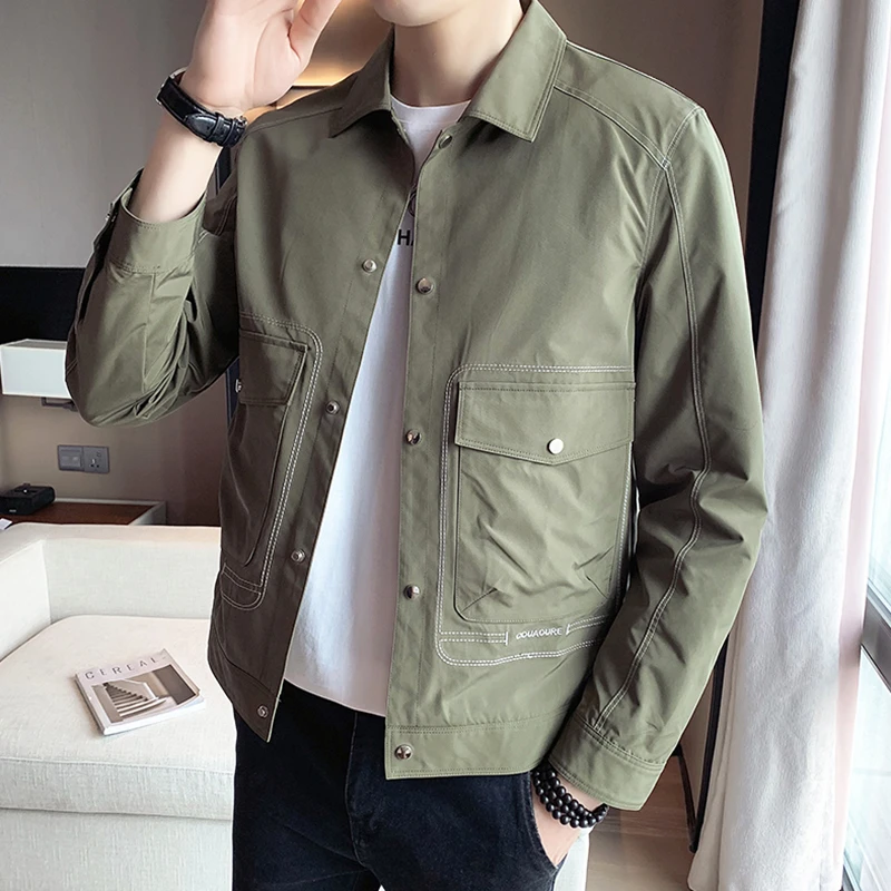 潮牌品质夹克男士春秋季潮流休闲男外套春季工装痞帅翻领外套上衣