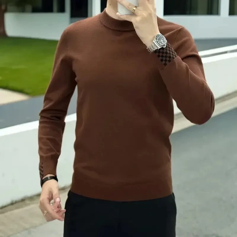 欧洲站新款男士高端净版针织毛衣轻奢潮流修身经典长袖套头上衣