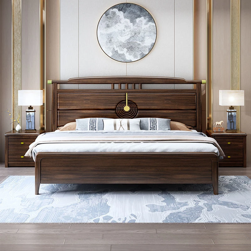 新中式乌金木实木床1.8米现代简约轻奢双人床中国风主卧室高端床