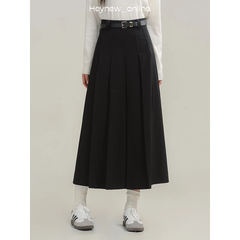 【下单有腰带！】时尚秋冬压褶呢子伞裙-4D091