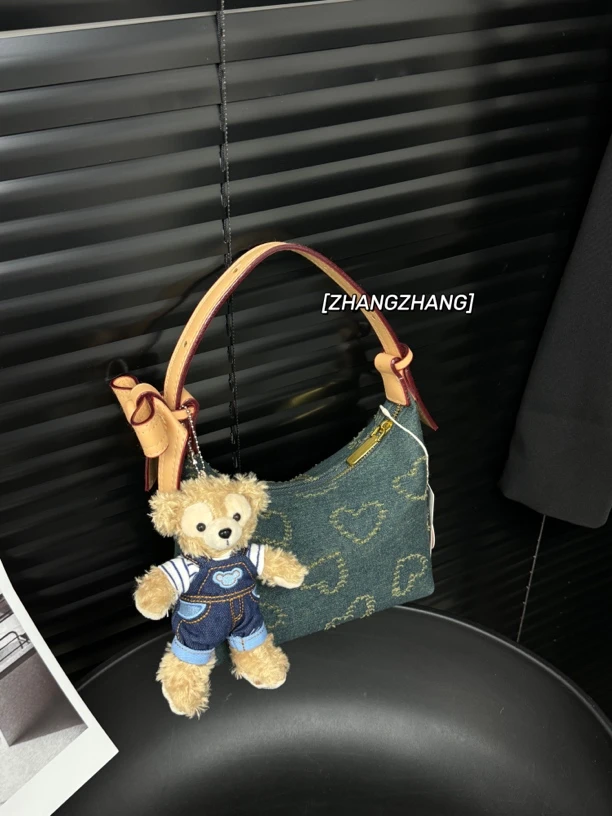 【张张自留】小众拼接牛仔便当包复古时尚腋下单肩斜挎包（9823）