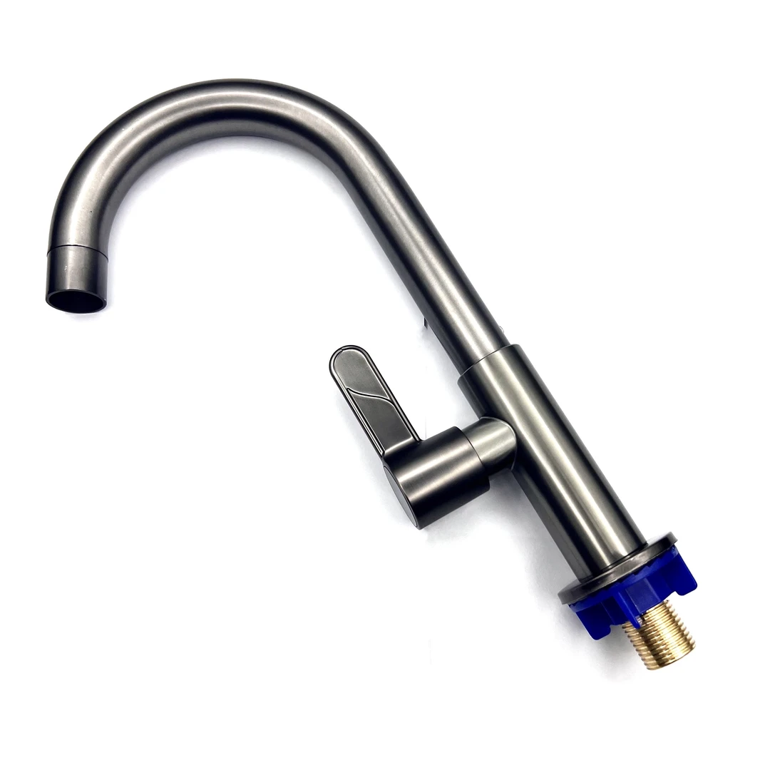 B单冷面盆龙头小弯：枪灰不锈钢面盆龙头滚珠万向旋转洗脸盆20410Q