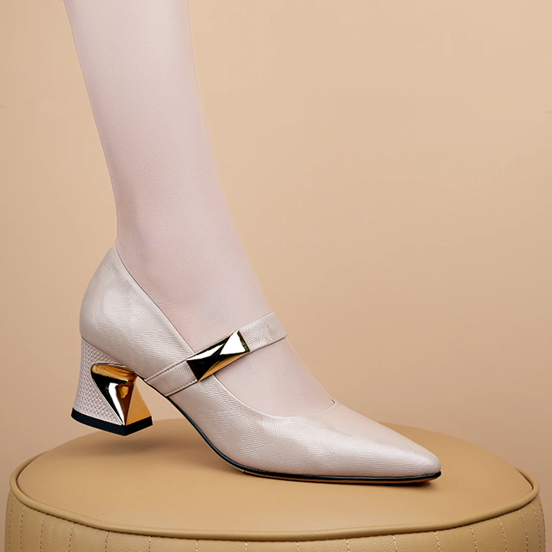 格美诗2024小裸色优雅尖头女士百搭舒适气质时尚浅口高跟鞋  6096