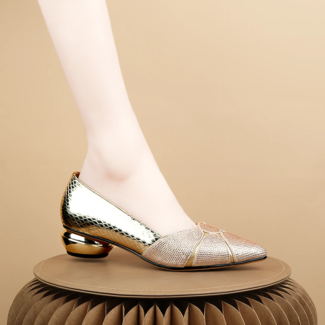 格美诗2024优雅尖头女士百搭舒适外穿气质时尚软底浅口高跟鞋6106