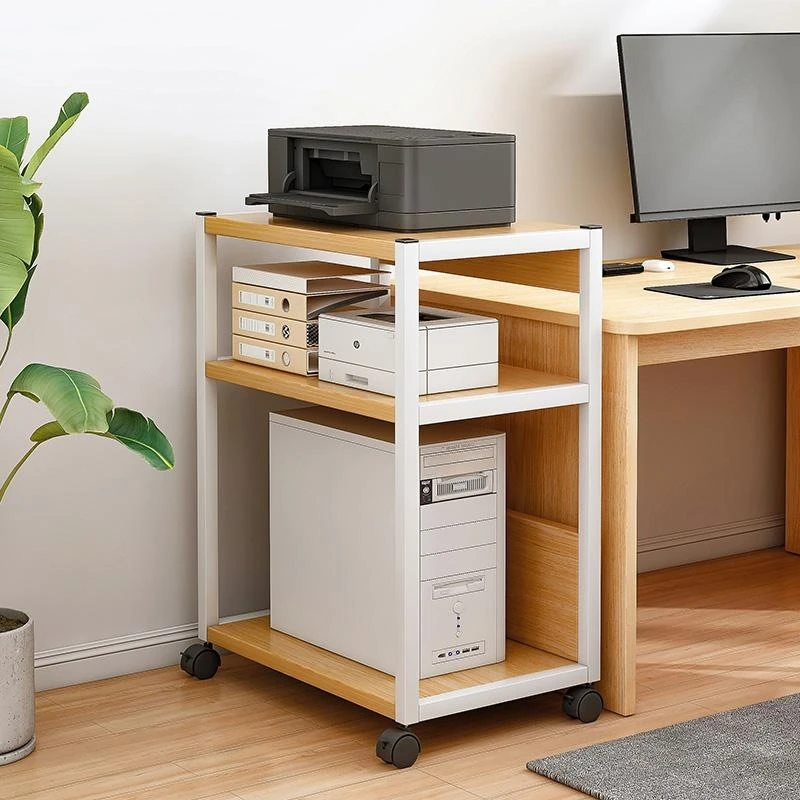 打印机置物架落地办公室桌边多层收纳书架带轮可移动电脑主机托架