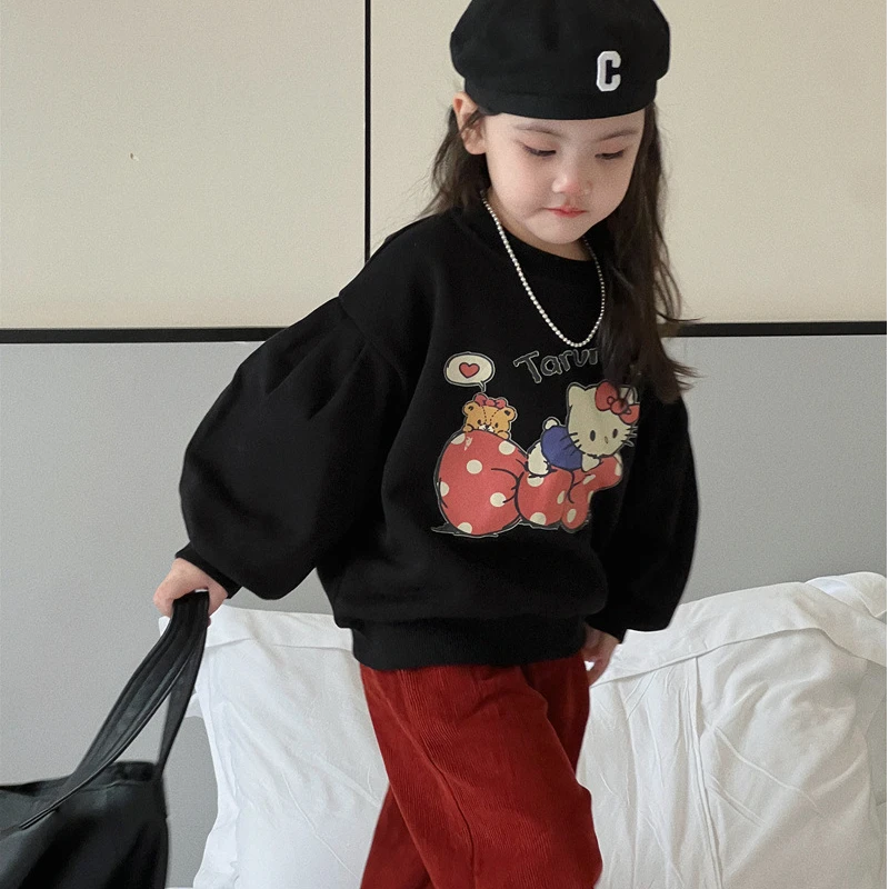 2024秋季新款童装 韩版童装 女童印花猫咪卫衣 幼儿园圆领卫衣