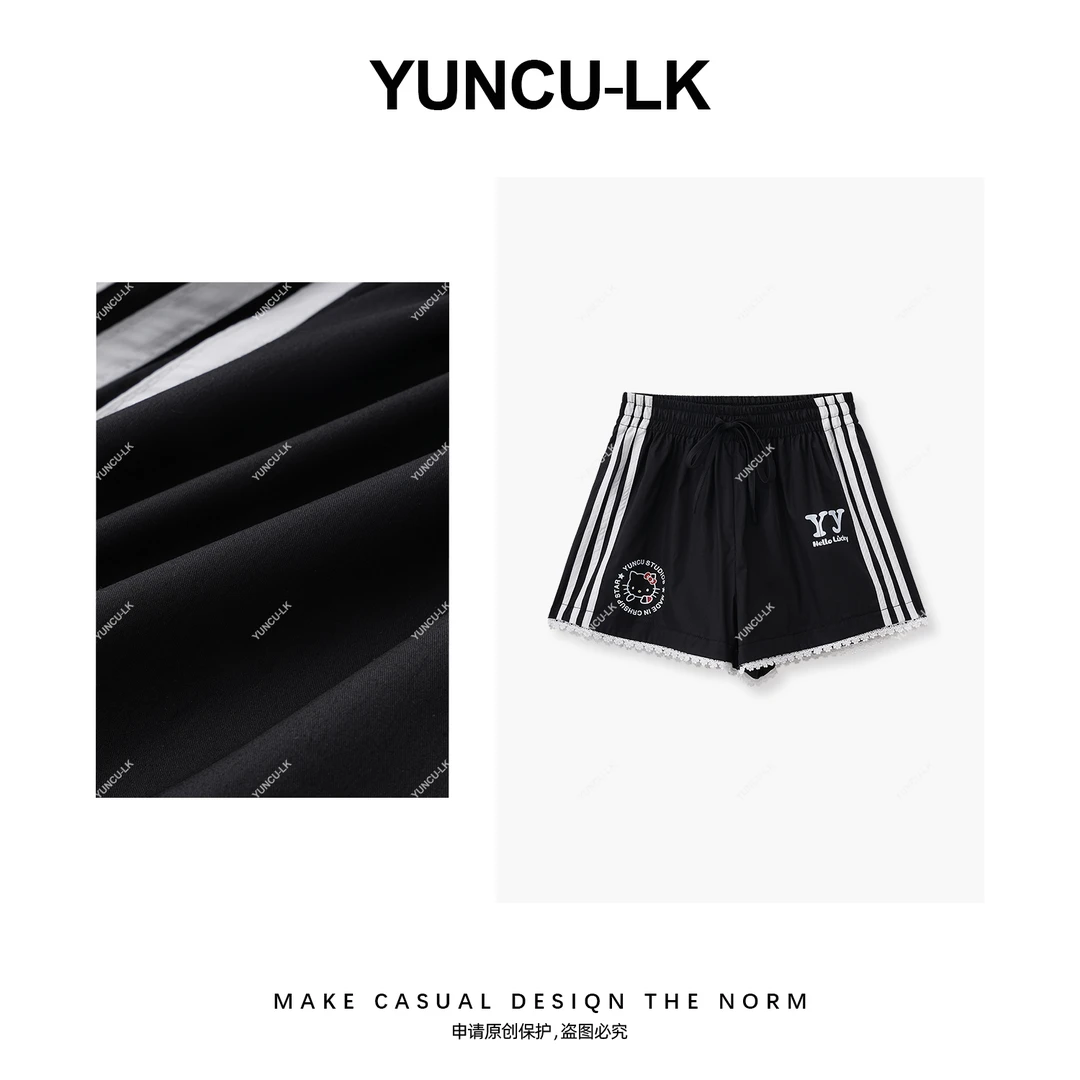 MBNL-F2024允初夏季拼接蕾丝裤边卡通KT猫短裤 YCXB-7099