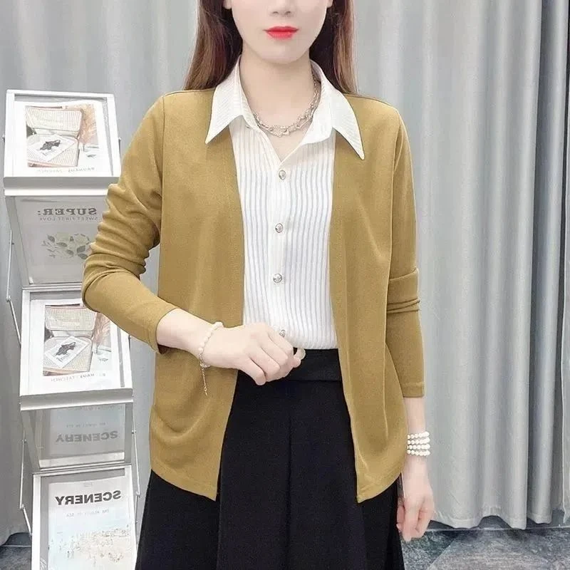 假两件衬衫女春秋季新款宽松遮肚显瘦长袖小衫百搭洋气上衣女