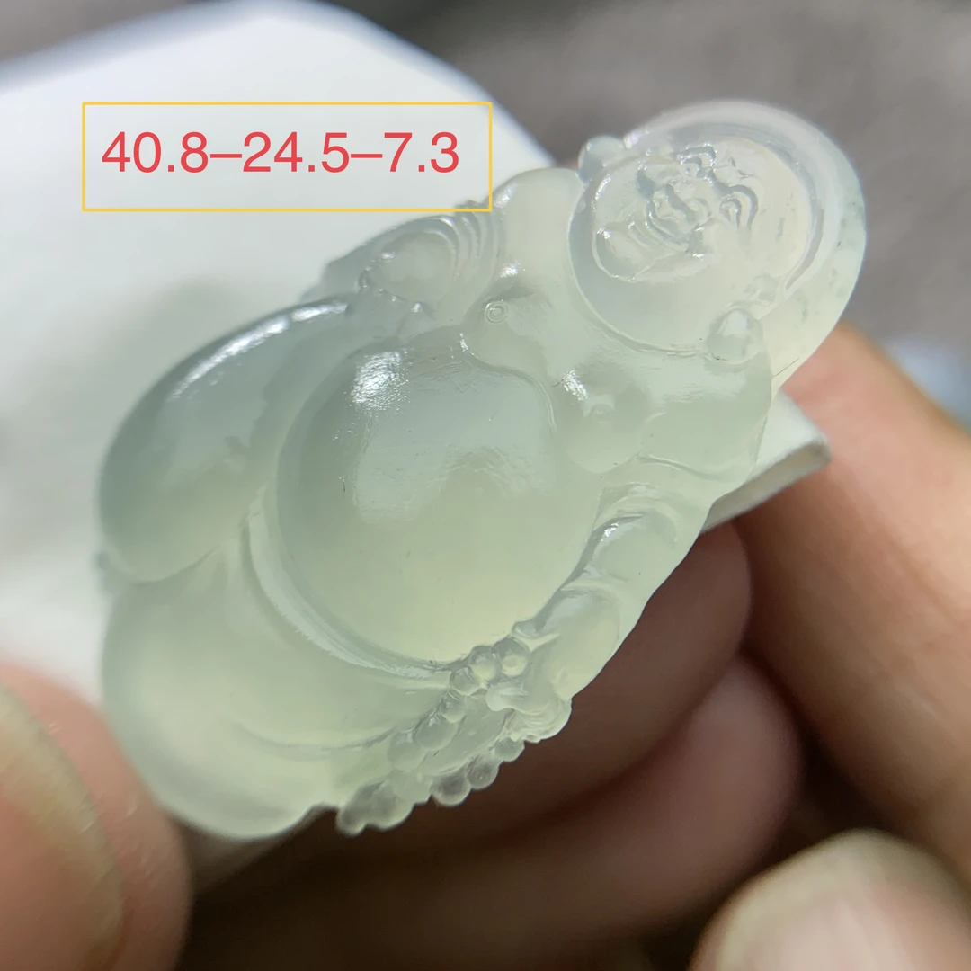 翡翠毛货《逍遥大肚佛》，全手工雕刻，缅甸天然翡翠。