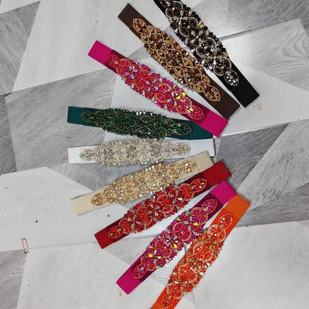 新款时尚百搭镶钻腰带女士松紧弹力装饰腰带