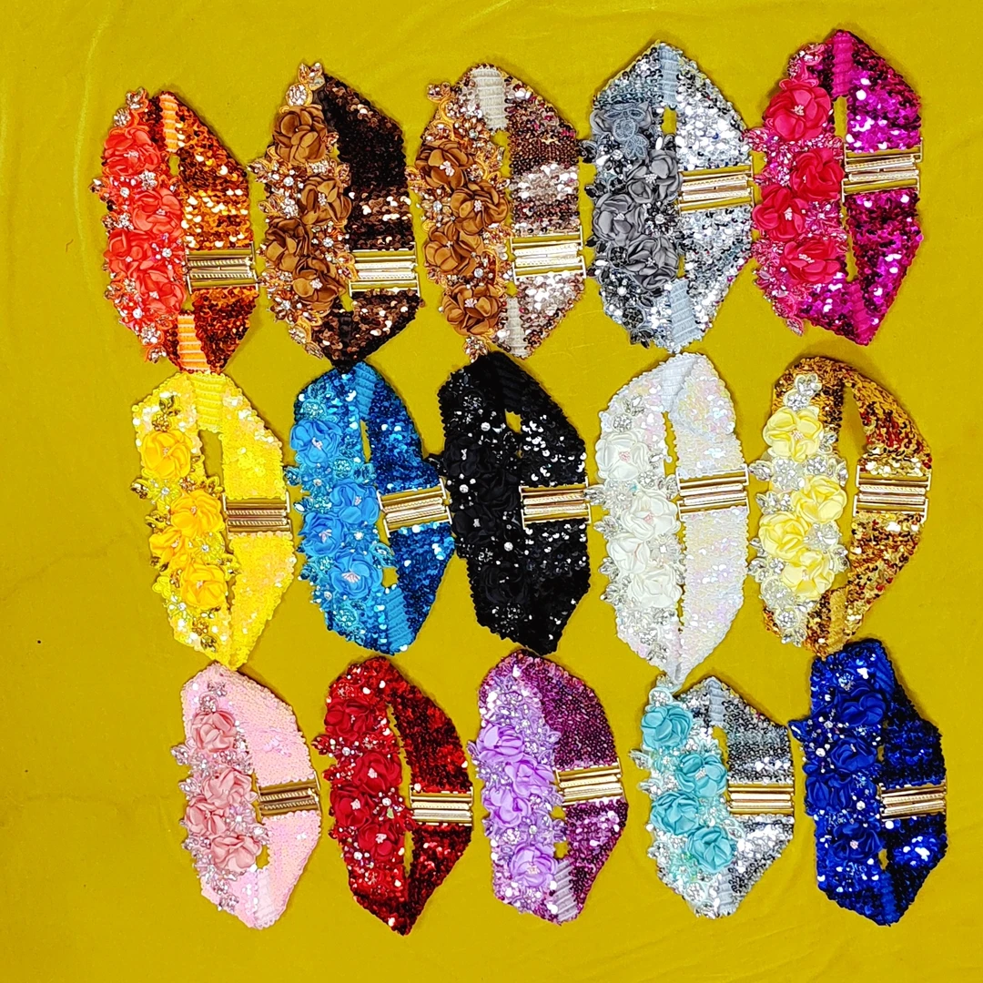 手工布艺花朵亮片腰带