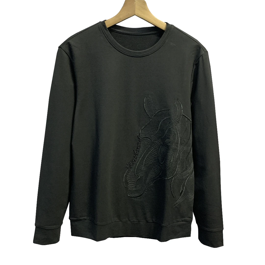 堡家黑色微弹圆领长袖打底衫秋冬T恤衫80031B