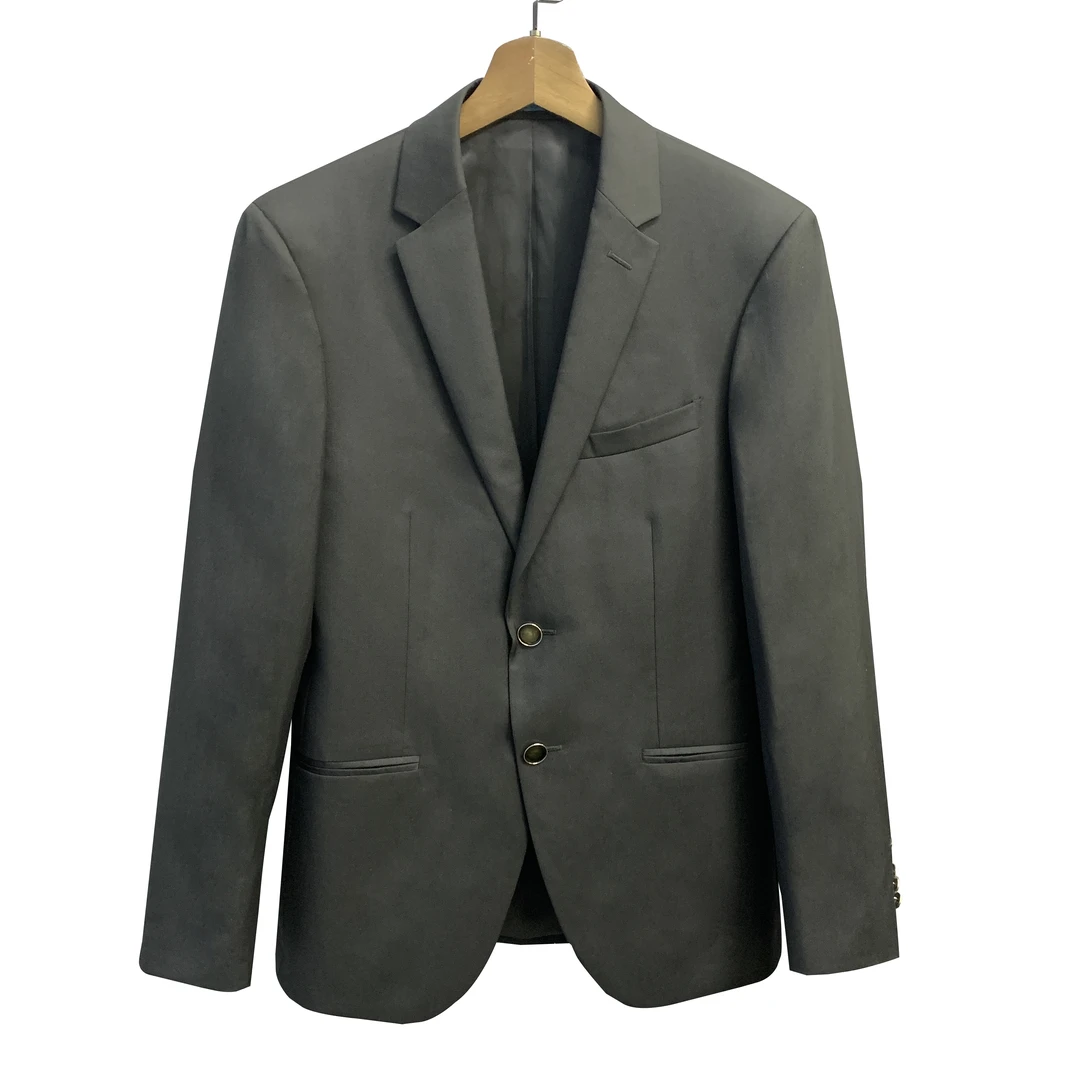 堡家【美丽诺羊毛-单西】黑色经典款平驳领两粒扣单开叉单西80001A