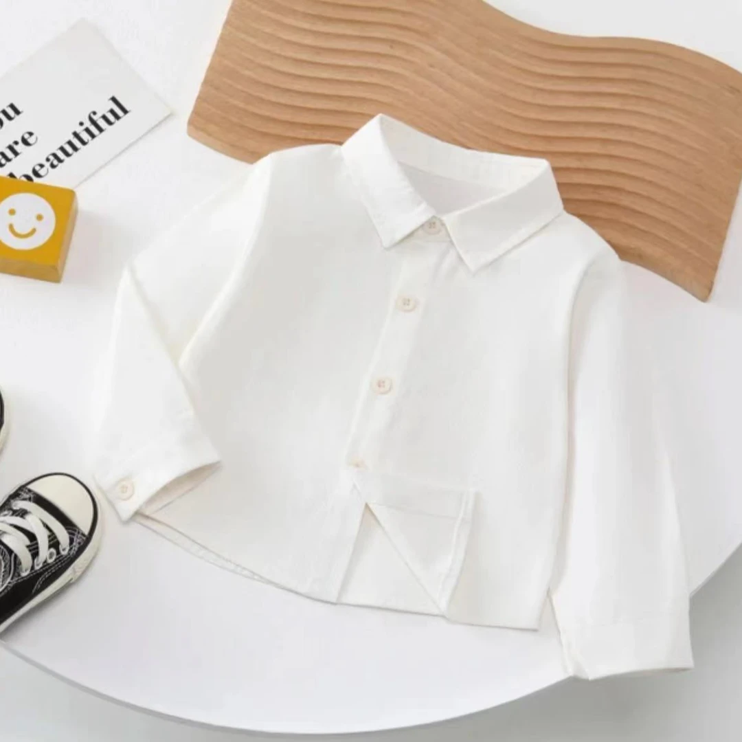 2312男童长袖衬衫秋装新款儿童纯色衬衣百搭春秋洋气韩版中性童装