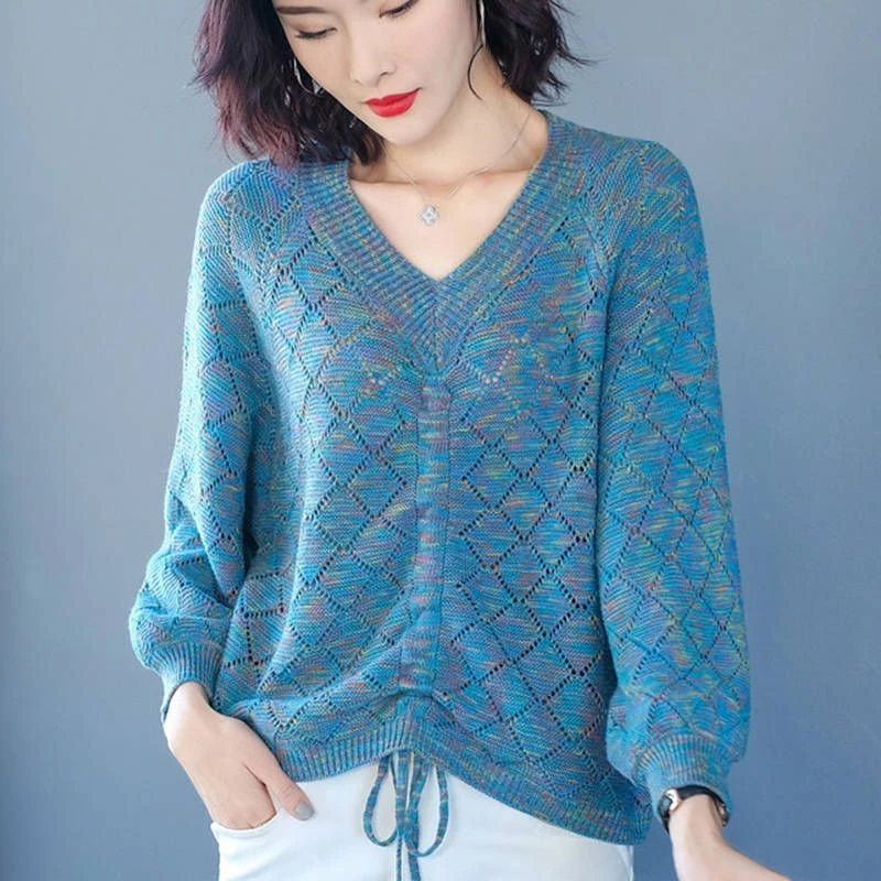 V领镂空百搭针织上衣打底衫春装2024年新款女装早春季毛衣上衣潮