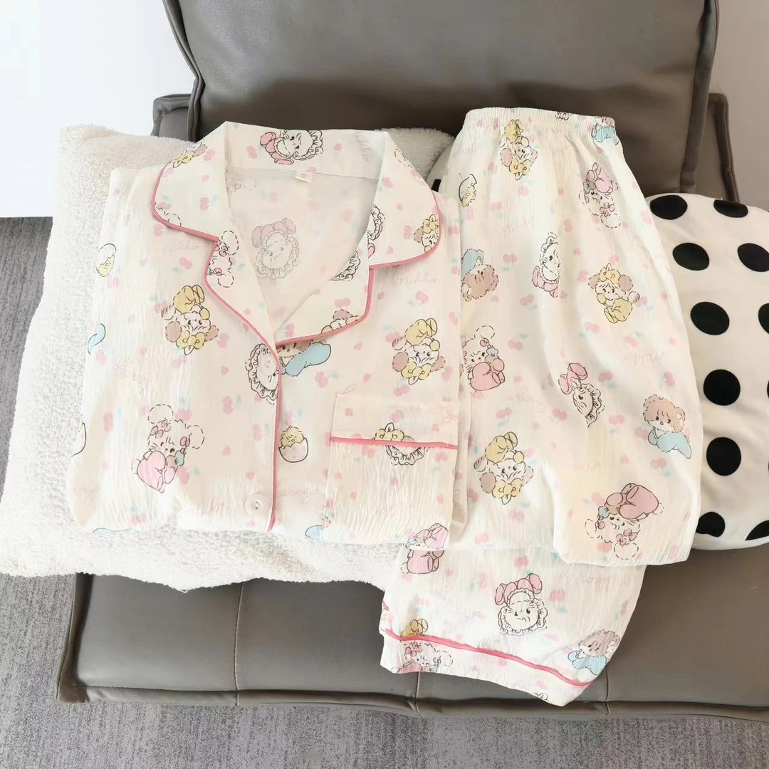 新款云朵棉网红ins风长袖睡衣女春秋夏季卡通mikko猫咪家居服套装