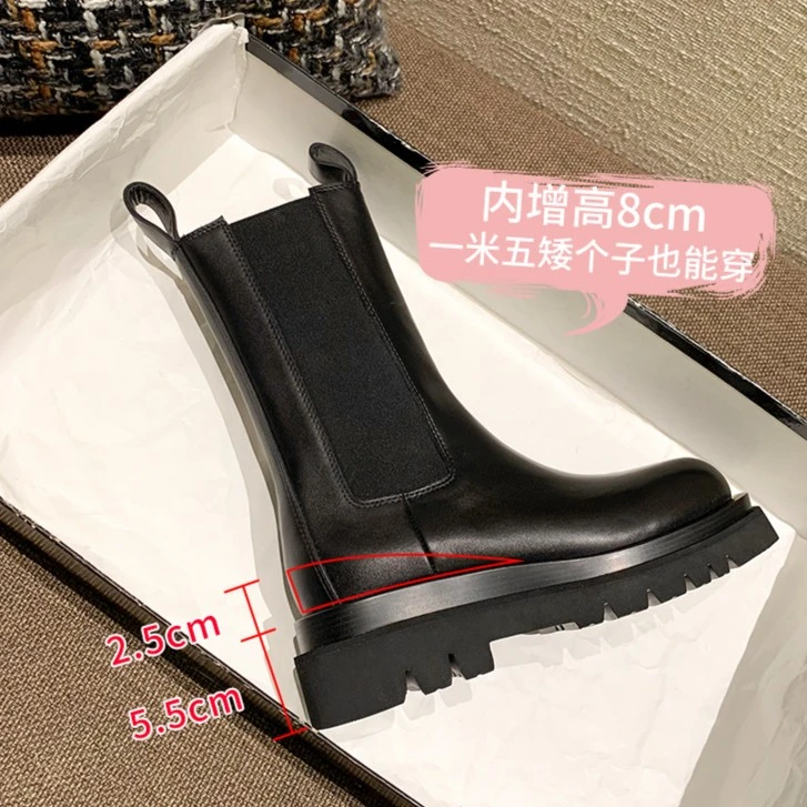 mona内增高马丁靴女百搭厚底切尔西短靴烟筒靴英伦风加绒短筒4444