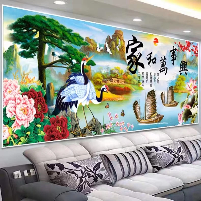 满钻全贴家和万事兴新款钻石画自粘大气客厅装饰画迎客松风景款式
