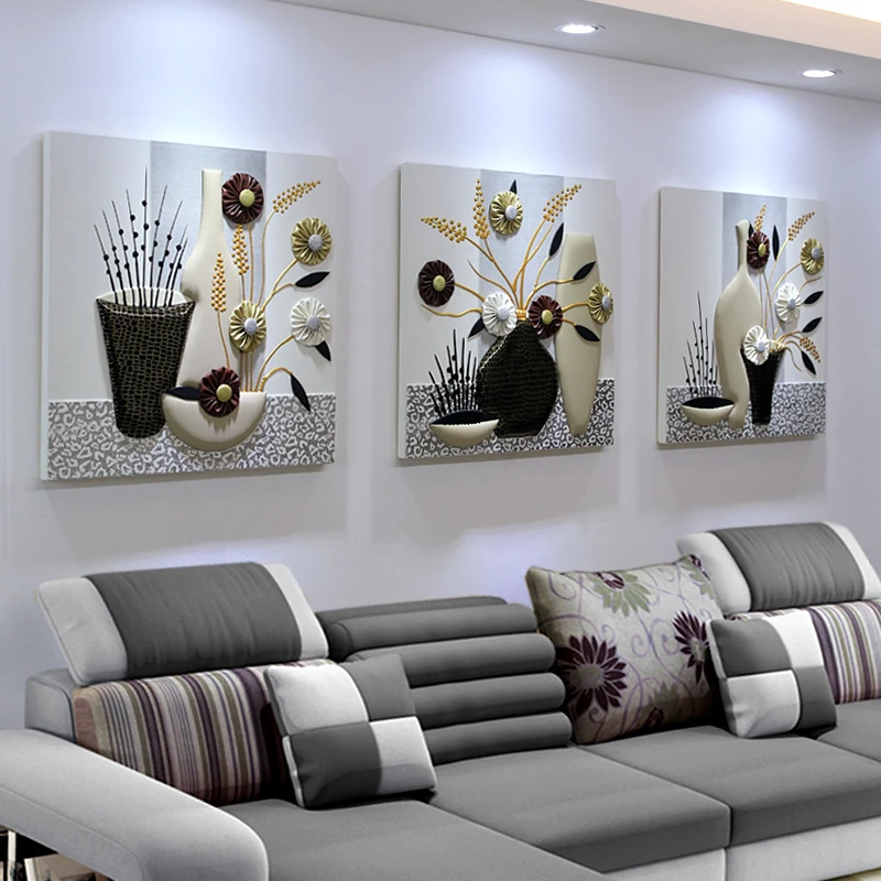 满钻——【植物花卉】简约客厅小清新贴钻立体三联画钻石画满钻