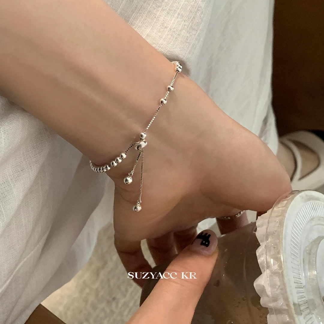 Suzyacc Kr 925银手链 圆珠抽拉式925银手链手串气质百搭C2185