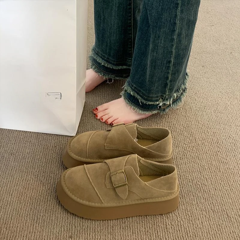 厚底勃肯鞋女鞋子2025秋冬新款爆款圆头复古一脚蹬乐福单鞋博肯鞋